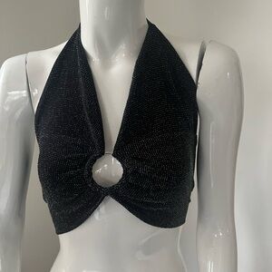 PrettyLittleThing Glittery Black HalterTop